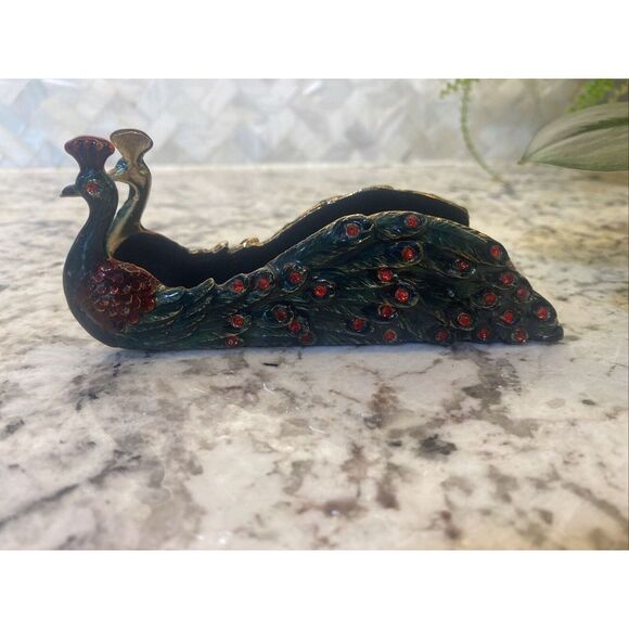 Unique Peacock Enamel and Stone Business Card Holder - Picture 6 of 8